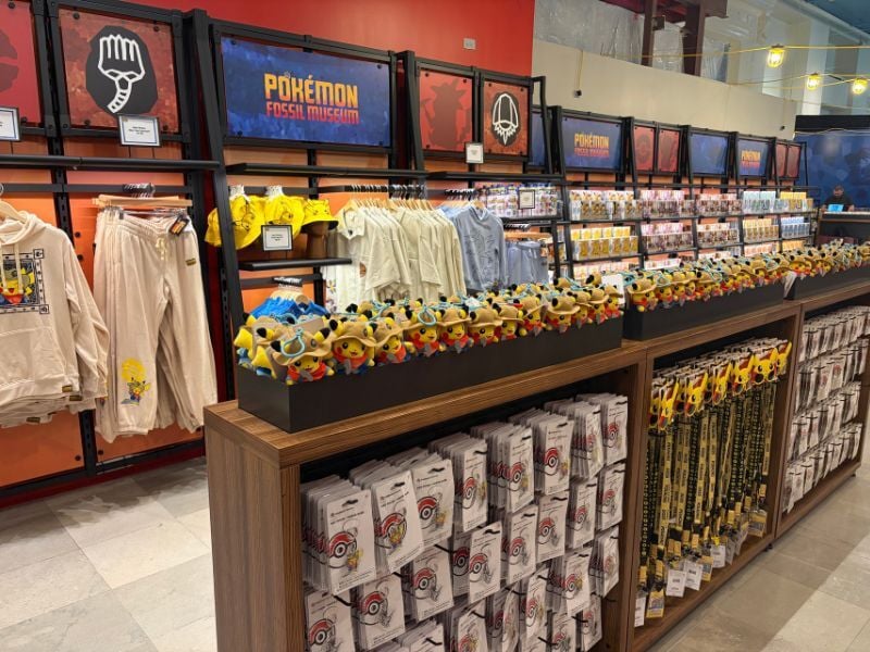 A display of Pokemon merchandise at the Field Museum Pokemon Fossil Exhibit in Chicago